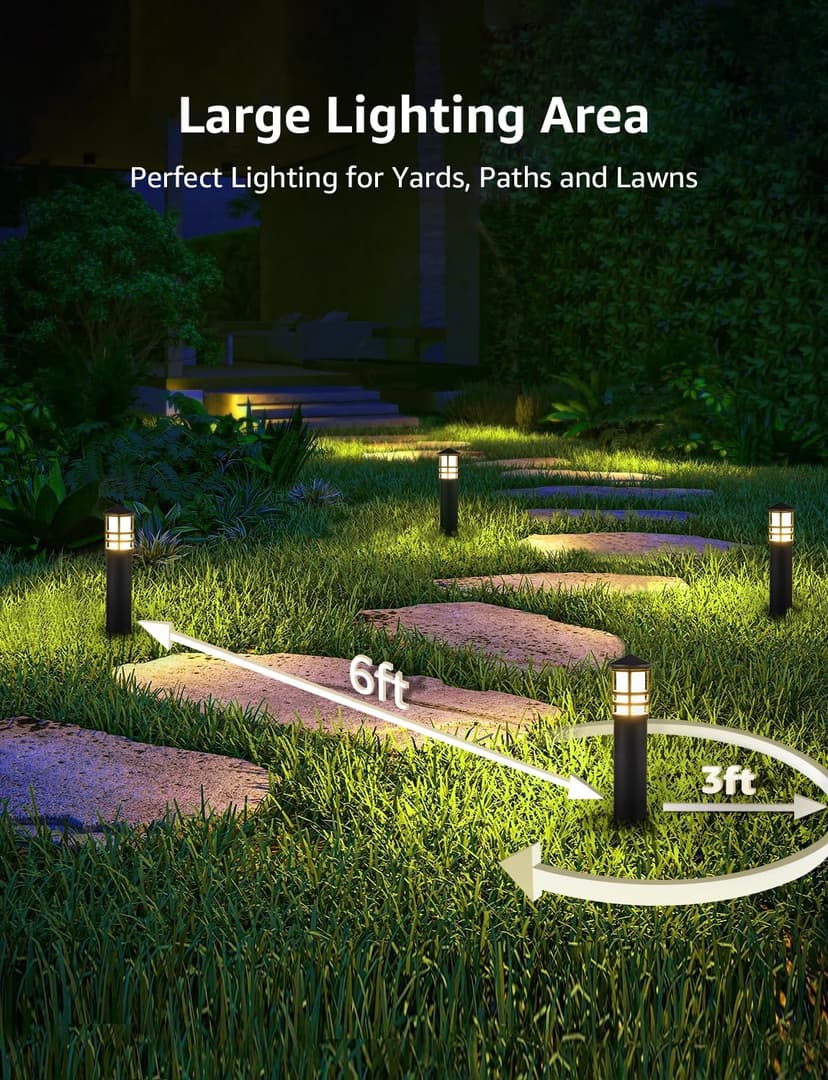 SUNVIE 12-Pack Low Voltage Landscape Pathway Lights 3W Outdoor Landscape Lighting 3000K 12-24V LED Bollard Path Lights Wired CRI 90+ Aluminum Pathway Lighting for Walkway Yard Garden, ETL Listed Cord