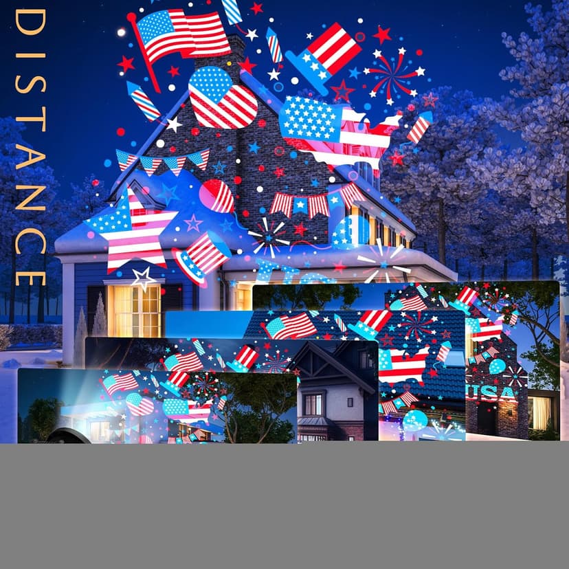 Independence Day Projector Lights Outdoor Patriotic USA LED Projector Flag on Dynamic Waterproof Outdoor Indoor July 4th Projection Patterns Spotlight for Landscape Garden Yard Patio Party