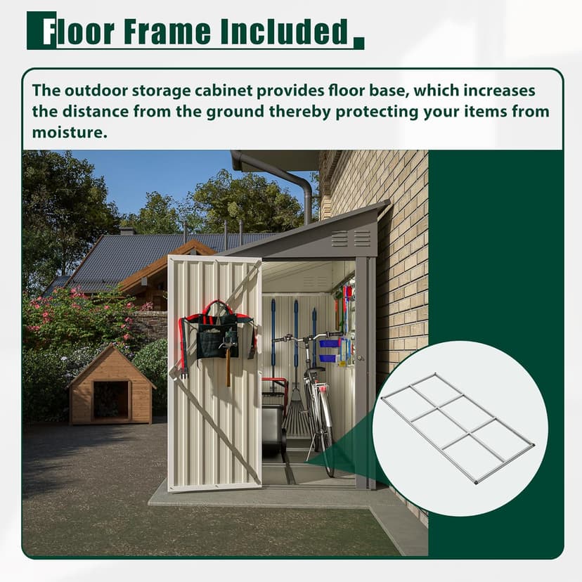 4x8 FT Outdoor Storage Shed with Floor,Lean to Metal Shed W/Lockable Door,All Weather Waterproof Garden Tool House W/ 2 Air Vents,for Backyard,Patio,Lawn,Garden,Gray