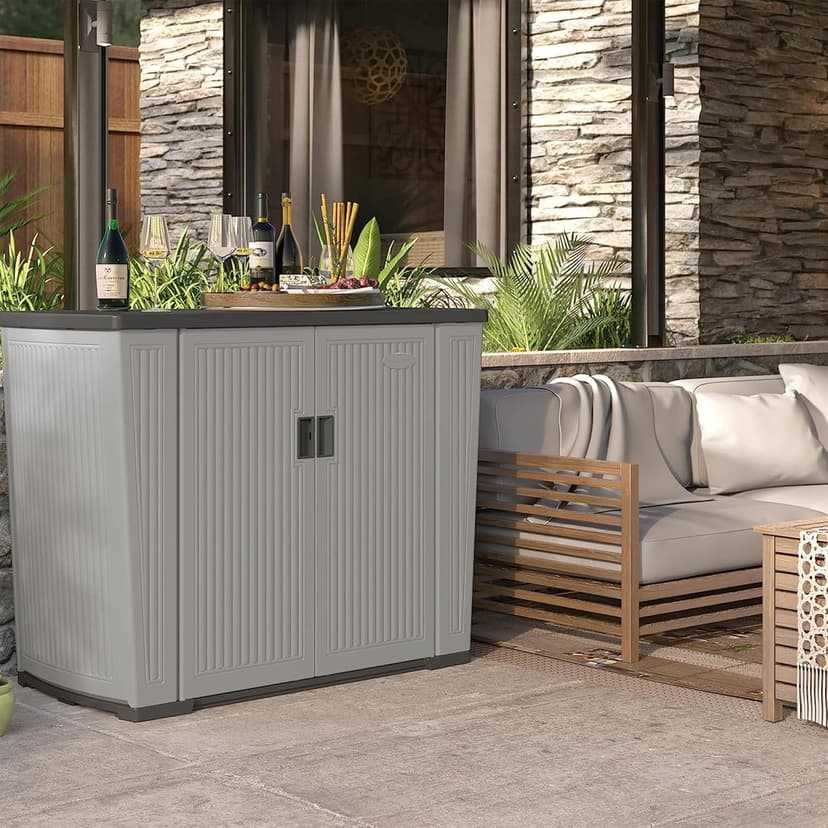 Suncast Outdoor Storage Shed for Patio and Garden, Backyard Oasis, 130 Gallon, Dove Gray