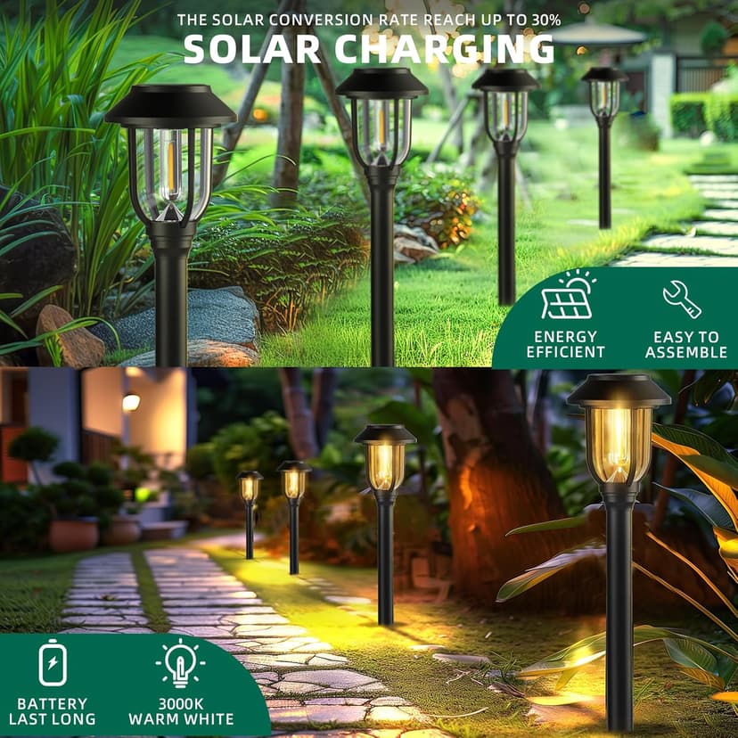 12 Pack Solar Lights Outdoor, Pathway Lights Solar Powered Outdoor Waterproof IP65 3000K Warm White Auto On/Off Garden Yard Lighting for Walkway, Driveway, Landscape, Path,Garden