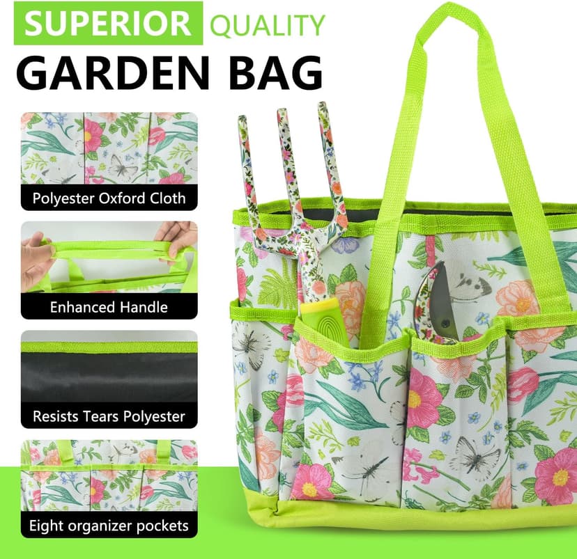 Garden Tool Set 9 Piece Heavy Duty Aluminum Gardening Hand Tools Kit Cute Gardening Supplies with Non-Slip Rubber Grip Gift for Women/Parent