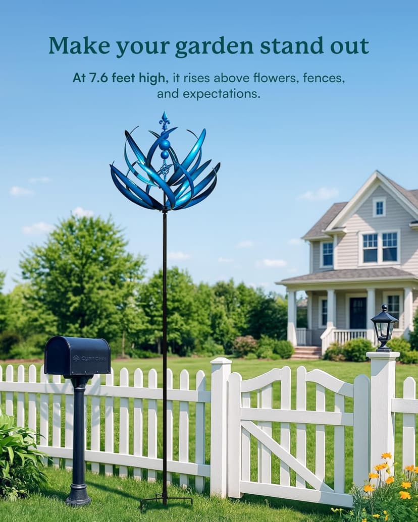 91 inch Wind Spinners Outdoor - Extra Large Outdoor Metal Wind Sculptures Spinners with Stake, Windmills for The Yard Garden, Yard Art Garden Lawn Decor - Blue (27" W x 91" H)
