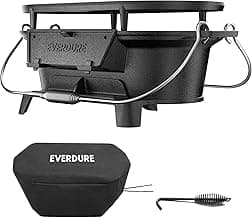Everdure Oval Cast Iron Grill & Cover – Outdoor, Portable Charcoal Grill and Tabletop Cast Iron Skillet - 100% Cast Iron, Enameled, Durable, Small Charcoal Grill, Camping Stove, Hibachi Grill