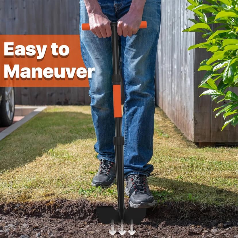 Manual Edger Lawn Tool, 41-inch Lawn Edger with Saw Tooth Blade, Half Moon Hand Edger with Metal Shaft, T-Grip Handle, Heavy Duty Garden Edger Tool for Sidewalk, Grass, Yard, Landscape