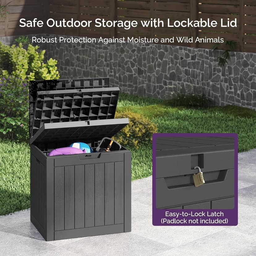 Sersper 30 Gallon Deck Box, Outdoor Lockable Storage Resin Box for Package-Sports Equipment-Garden Tools, Waterproof and UV Resistant Patio Storage Box, Black