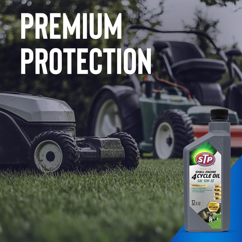STP Premium Small Engine 4 Cycle Oil Formula, SAE10W-30 Small Engine Oil Engine Care Formula Reduces Wear for Lawnmower, Push Mower, Tractor, 32 Oz, STP