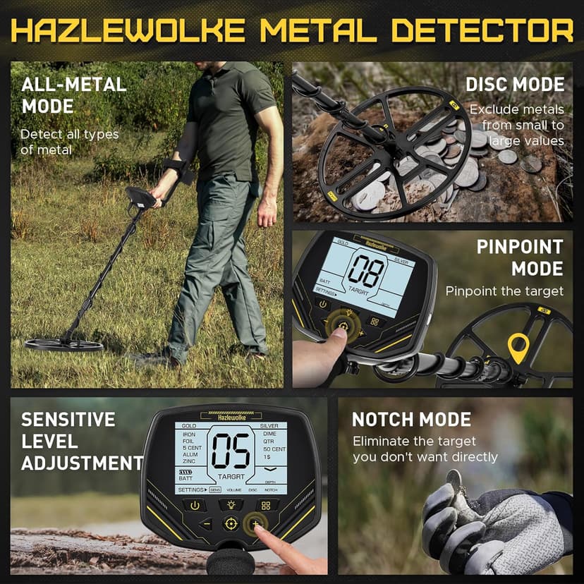 14" Metal Detector for Adults Professional, Double-D Metal Detectors with Higher Sensitivity, Waterproof Metal Detector with IP68 Search Coil, DISC & Pinpointer Metal Detector Modes