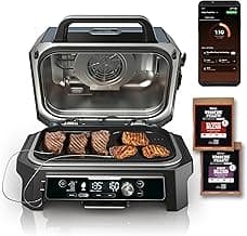 Ninja OG951 Woodfire Pro Connect Premium XL Outdoor Grill & Smoker, Bluetooth, App Enabled, Air Fryer, Woodfire Technology, 2 Built-In Thermometers, Black (Renewed)