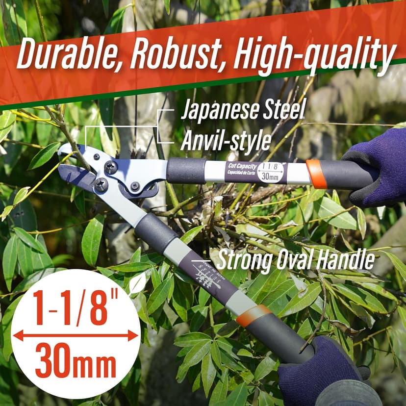 SUIZAN Anvil Hand Loppers 18" - Professional Japanese Branch Cutter Lightweight Compact Tree Trimmer Gardening Tools