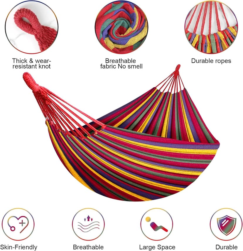 SZHLUX Double Hammock,Cotton Hammock Portable Hammock with Carry Bag,Perfect Camping Outdoor/Indoor Patio Backyard