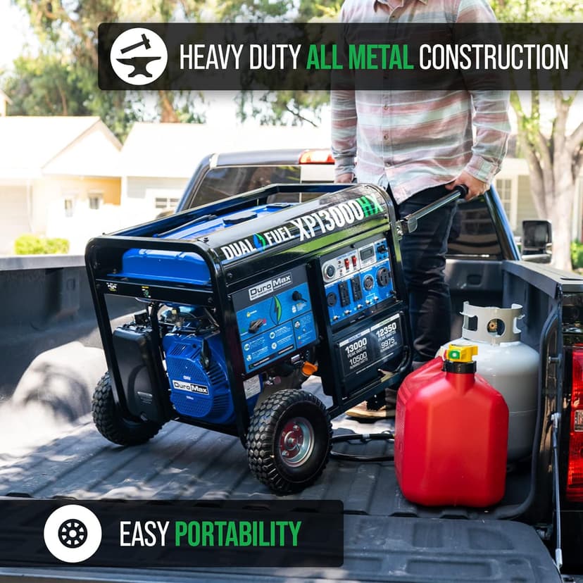 DuroMax XP13000HX Dual Fuel Portable Generator - 13000 Watt Gas or Propane Powered - Electric Start w/ CO Alert, 50 State Approved, Blue