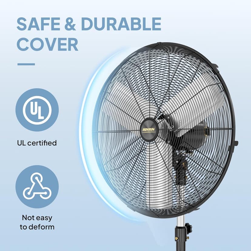 ROVSUN 24 Inch Industrial Pedestal Fan,7600CFM High Velocity and Heavy Duty Standing Fan, Low Noise Metal Fan with One-touch Oscillating Function, Adjustable Height, for Shop, Patio, Garage, UL Listed