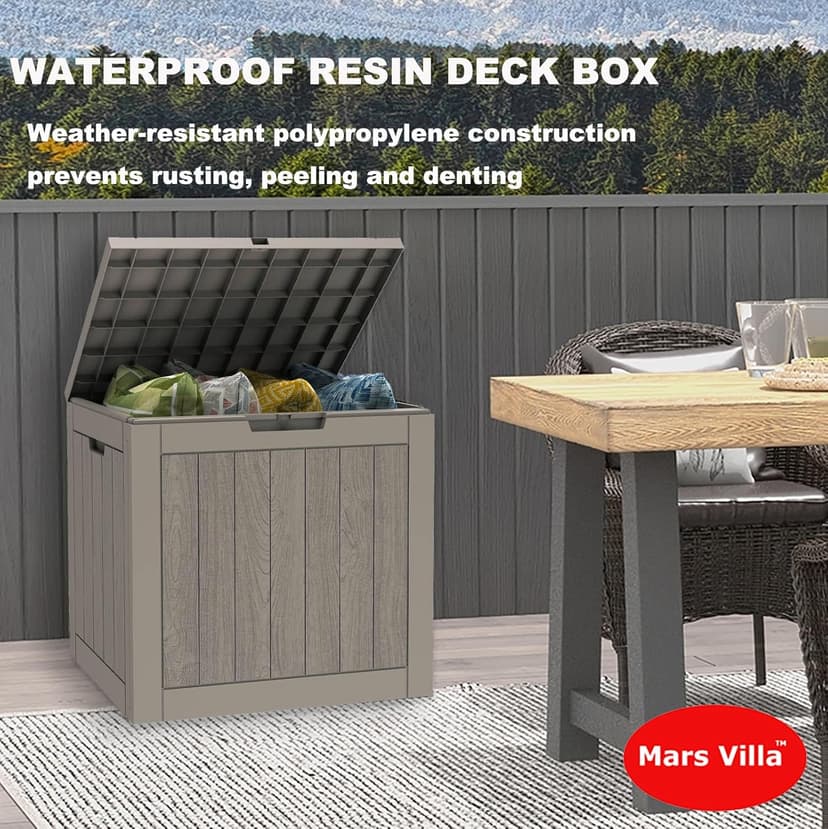 31 Gallon Deck Box, Outdoor Storage Box Waterproof, Outside Resin Storage Bin for Outdoor Patio Furniture Cushions, Pool Supplies, Garden Tools, UV-Resistant and Weatherproof, Light Brown