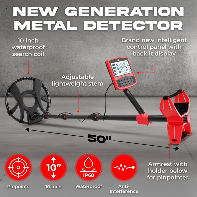 Metal Detector for Adults with Pin Pointer - Waterproof Metal Detector, Pinpointer with 5 Modes, Headphones, Bag, Dagger,Adults Professional, Beach, ip68 Coil,Gold Detector