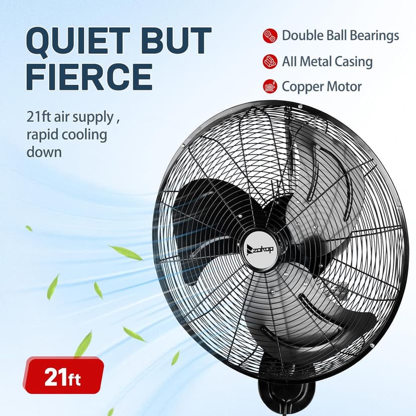 Winado 18 inch Wall Mount Oscillating Fan, High Velocity 3-speed Max 4592 CFM Industrial Wall Fan w/Aluminum Blades for Indoor, Commercial, Residential, Warehouse, Garage