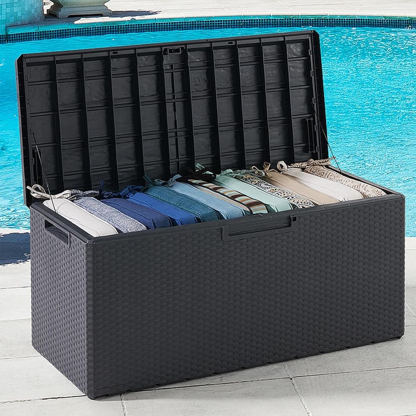 Toomax Portofino Large 90 Gallon Plastic Outdoor Storage Backyard Deck Box, with Lockable Lid, Seat Weight Capacity 450 Pounds, Gray