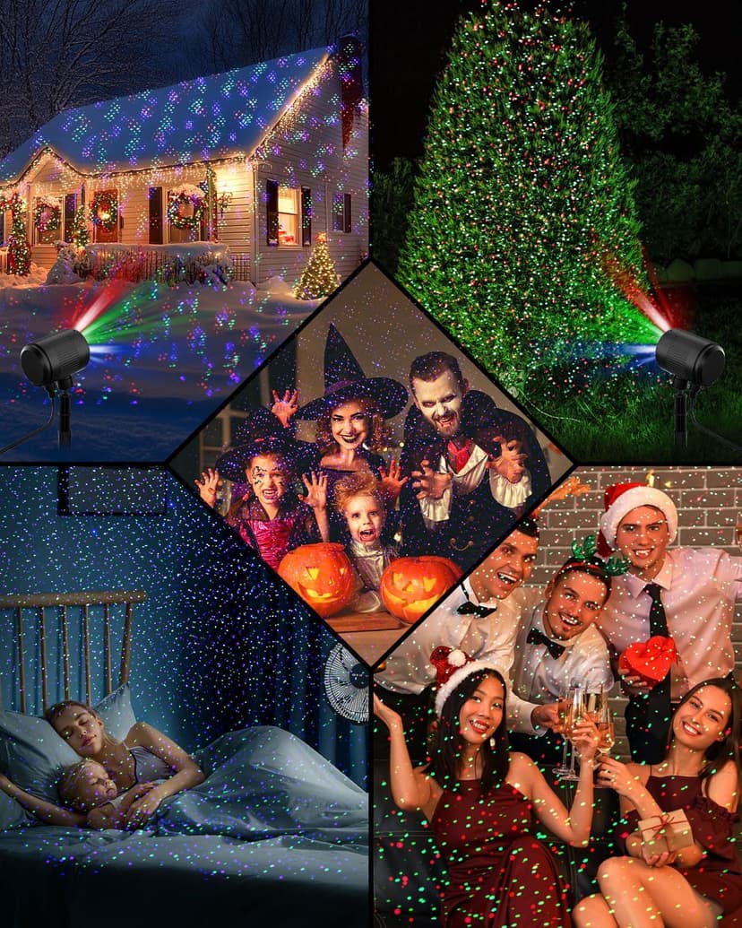 Mini Christmas Laser Projector, 3 Color Moving Star Lights Firefly Show with RF Remote, Waterproof & Cold Resistant Outdoor Garden Lights Decor for Xmas Yard Garden Holiday Party