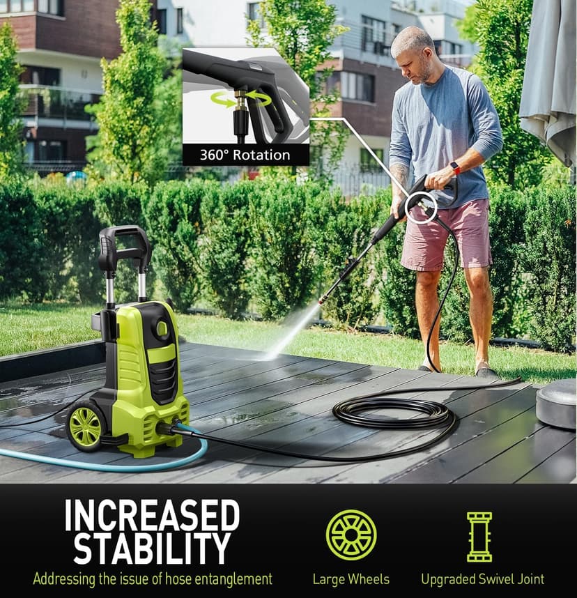 Electric Pressure Washer, 26 FT Hose Pressure Cleaner 2030 PSI with 4 Nozzles Tips,Surface Cleaning with Upgraded Swivel Joint for Car/Fences/Patios/Daily Needed (Mint Green)