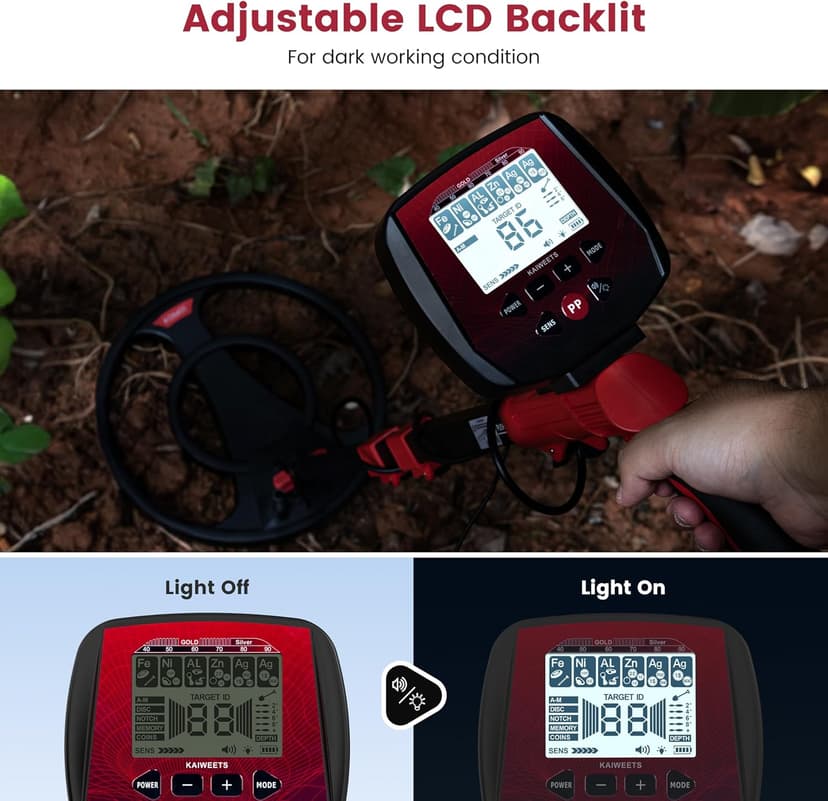 Metal Detector for Adults Professional Built-in HD Screen, KAIWEETS Metal Detector Waterproof with 6 Modes, Advanced DSP Chip, Stretchable Gold Detector Equipped with Headphones/Shovel/Bag/Battery