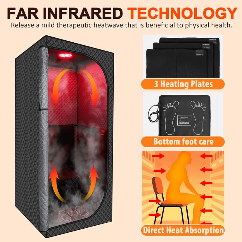 MIXC Upgraded Infrared Sauna Box for Relaxation,Detoxification,Dry steam Sauna Box for Home,Folding Chair,Multiple Layered Full Body Sauna Tent for Spa,Indoor,Outdoor,Gym