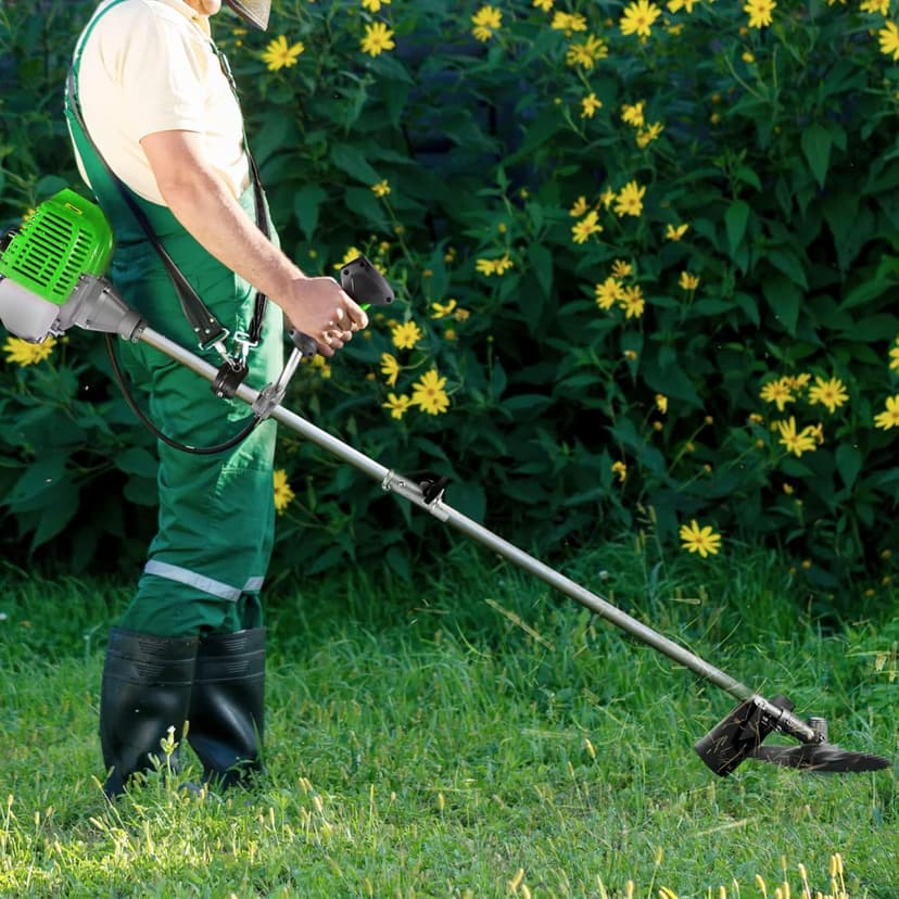 58CC Brush Cutter Gas Powered 2-Cycle 4 in 1 Gas Weed Eater 18.5" Cutting Path Gas Weed Wacker with 4 Detachable Heads Straight Shaft String Trimmer Grass Cutter Machine for Weeds and Grass, Green