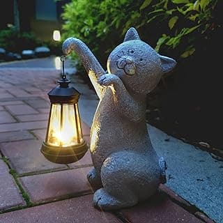 Cat Solar Garden Statues,Resin Cat Figurine Decorations with Solar Lights Lantern, Outdoor Figurines Lawn Cats Statue Decor Art for Lawn,Yard, Balcony Ornament,Gift for Garden Home Mom.