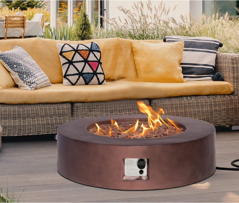 HOMPUS Outdoor Propane Fire Pit, 42 inch Round Gas Fire Pit Table,CSA Certified,Fire Table w 50000 BTU Stainless Steel Burner, Free Rocks & Rain Cover for Patio & Outside, Dark Bronze