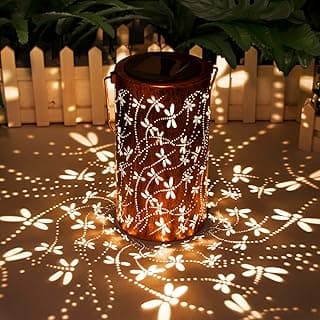 Solar Lanterns Outdoor Hanging Lantern Lights, Dragonfly Hollowed-Out Metal Decor Lantern, Waterproof LED Decorative Garden Light - Delicate Garden Decoration for Patio, Yard