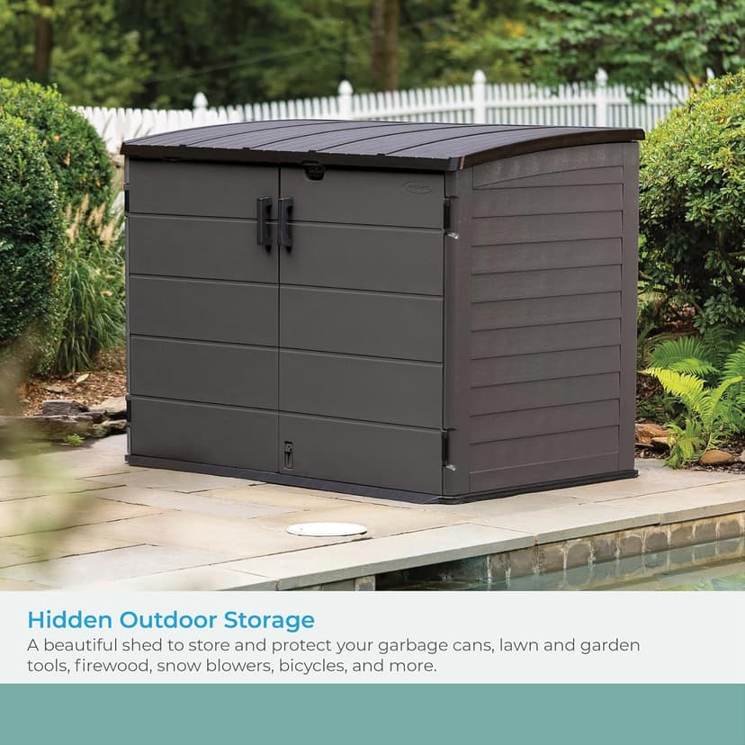 Suncast Stow-Away Horizontal Storage Shed for Yard Storage, All-Weather Outdoor Storage Shed with 2 Lockable Doors, 70.5" W x 44.25" D x 52" H, Peppercorn, Made in The USA