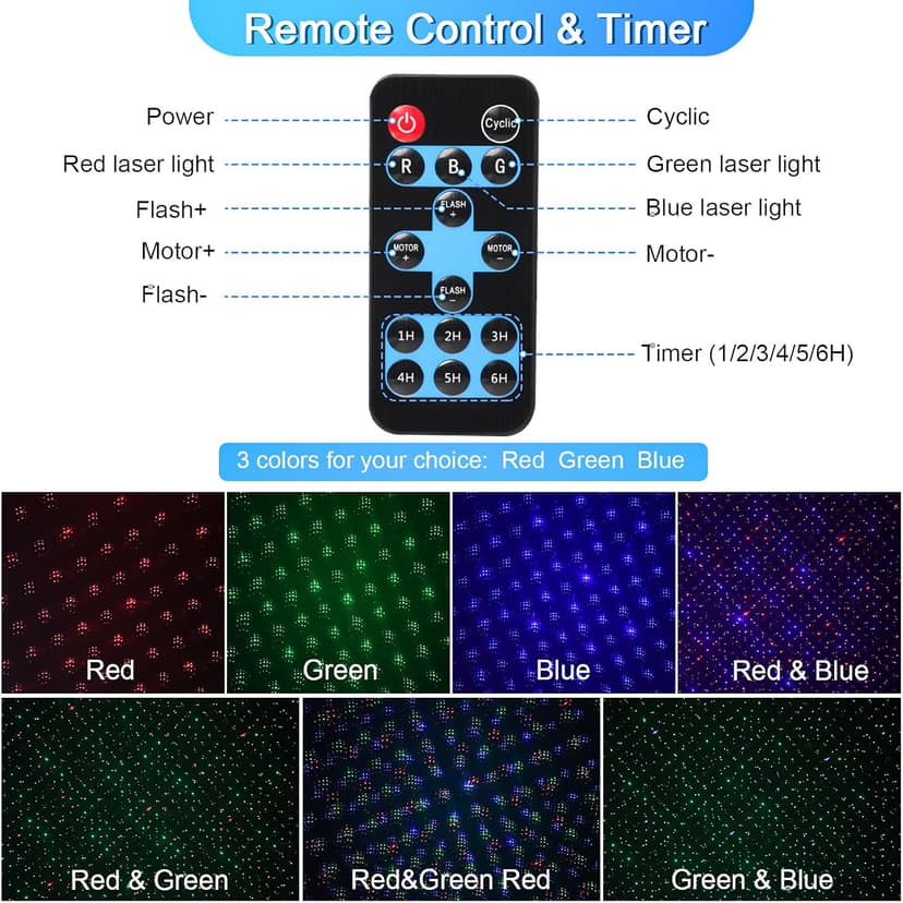 Laser Christmas Projector Lights Outdoor, 3Colors RGB Firefly Lights Show with RF Remote Waterproof for Indoor/Outdoor Decoration - Christmas, Halloween, Party, Wedding, Home, Garden, Courtyard
