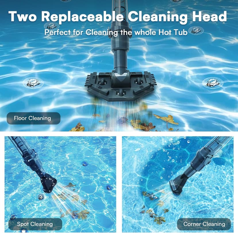 Handheld Spa Hot Tub Vacuum- Cordless Small Above Ground Pool Cleaner with 2 Brush Heads, 90 Mins Running Time, 12 Gallons/Min Powerful Suction, Ideal for Cleaning Debris and Sand Underwater, Black