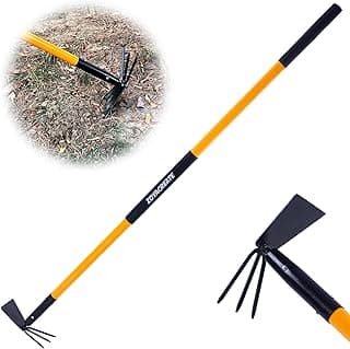 Hoe Garden Tool, Heavy Duty Long Handle Rake Cultivator Manual Weeder for Yard Lawn Patio Garden Planting