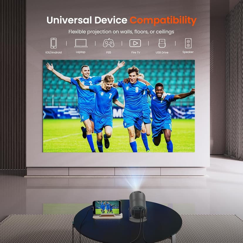 [Two-Way Bluetooth 5.2] Mini Portable Projector 4K 1080P Supported Projection, Tecaki Movie Projector with 180°Rotatable Stand Auto Keystone Correction Long Lens Life for Home Theater, Outdoor Party