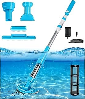 4-in-1 Handheld Pool Vacuum Cordless, 4000mAh Rechargeable Hot Tub Vacuum Spa with Telescopic Pole, Above Ground Pool Vacuum Cleaner, Suction Improved 30% Spa Wand Deep Cleaning for Debris