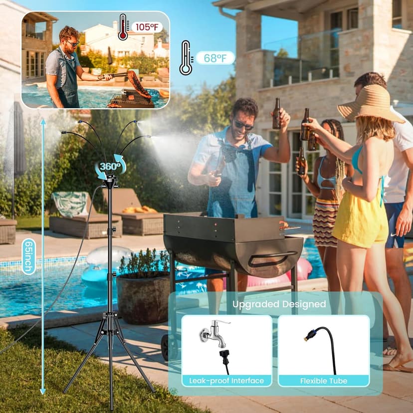 Standing Misters for Outside Patio - Adjustable 5.3FT Portable Misting System Cooling Outdoor 32.8Ft Stand Misting Long Water Line for Kids Mist Playing, Patio Cooling, Backyard, Porch, Sprinkler