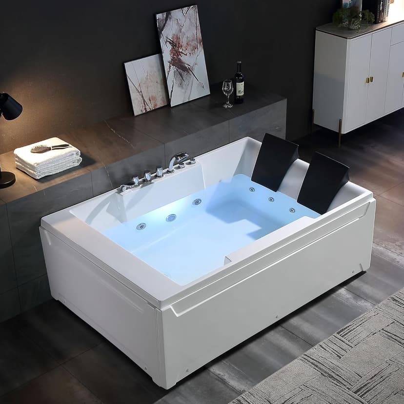 Empava 1125W Whirlpool Tub,72" x 48" Jetted Bathtub for 2 Person, Hydro Massage & Chromatherapy,ETL Certified,3 Sided Apron,Acrylic ,110 Gallons,Left Drain