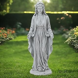 LuxenHome Virgin Mary Statue Outdoor, 30'' Religious Garden Statue, Blessed Mother Outdoor Statue, Outdoor Statue, Garden Sculptures, Outdoor Garden Decorations, Gray