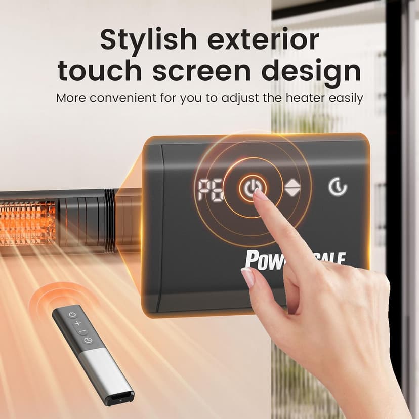 Infrared Heater 24H Timer Outdoor Heater, IP65, Memory Function Infrared Electric Patio Heater, 9 Levels Heating Touchscreen With Remote Electric heater, Restaurant Backyard, 1500W, Black
