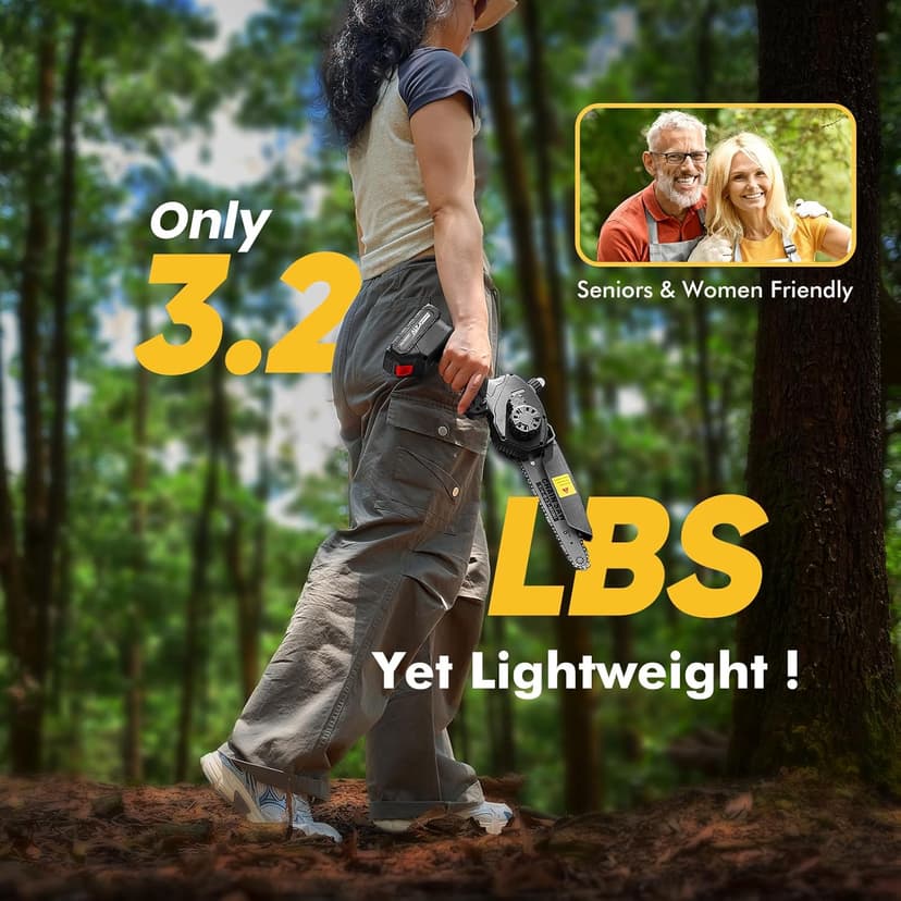 Seesii Mini Chainsaw 8 inch DL07, Electric Chainsaw Cordless, Upgraded Brushless Chain saw with Auto Oiler, 2pcs 2000mAh Batteries, Battery Powered Saws Handheld Chain Saw for Tree Branch Wood Cutting
