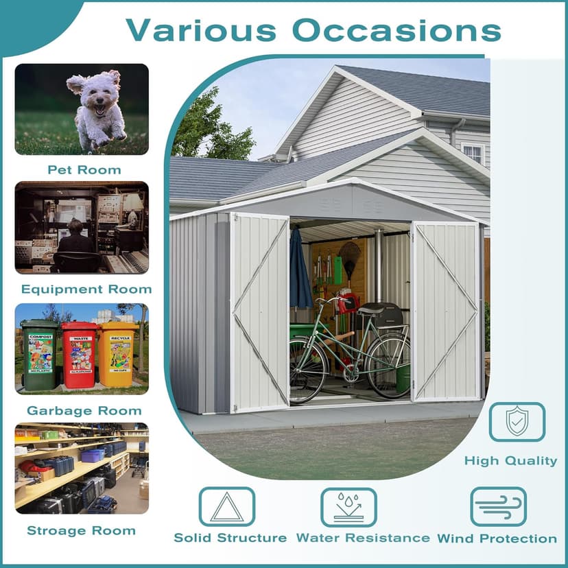 Outdoor Storage Shed, 10 X 12 FT Large Metal Utility Tool Sheds with Floor Frame, Steel Garden Shed for Backyard Garden Patio Lawn