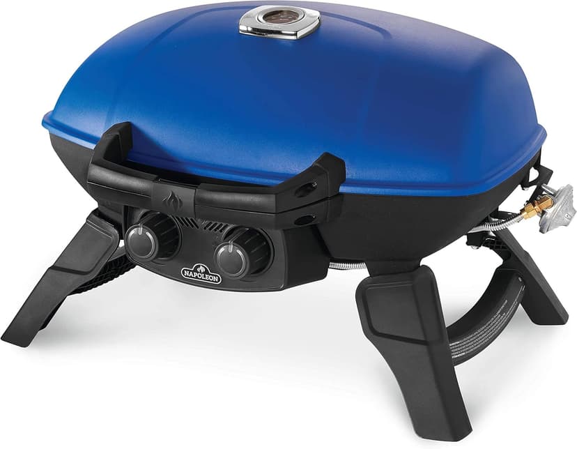 Napoleon TravelQ 285 Portable Propane Gas Grill, Blue - 2 Burners, For Tailgating, Camping, And Small Outdoor Spaces