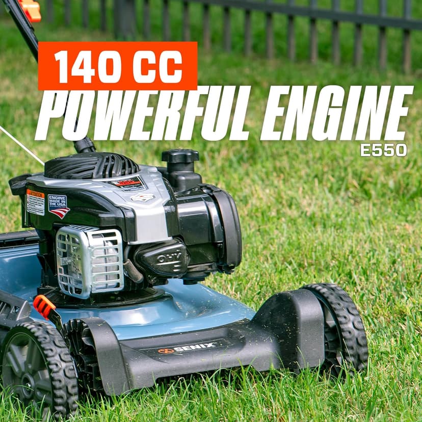 SENIX LSPG-M7 21-Inch Gas Push Lawn Mower with 140 cc 4-Cycle Briggs & Stratton Engine, Bagging, Mulching, and Side Discharge, 6-Position Dual Lever Height Adjustment