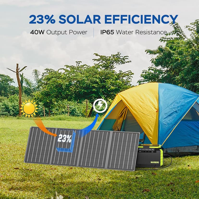 MARBERO 200W Solar Generator 222Wh Portable Power Station with Solar Panel 40W Included 60000mAh Power Supply with AC Outlet 100V 300W Max for Camping Emergency Home Backup