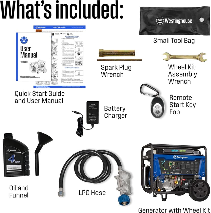 Westinghouse Outdoor Power Equipment 12500 Peak Watt Dual Fuel Home Backup Portable Generator, Remote Electric Start, Transfer Switch Ready, Gas and Propane Powered, CO Sensor