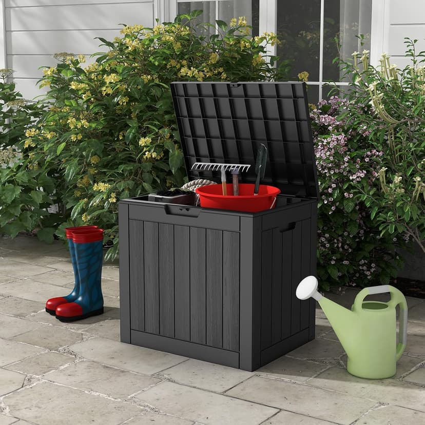 Deck Box, Waterproof Weatherproof and UV Resistant Resin Storage Bin with Lockable Lid, Ideal for, Outdoor, Patio Furniture Cushions, Pool Supplies, Garden Tools (31 Gallon, Black)