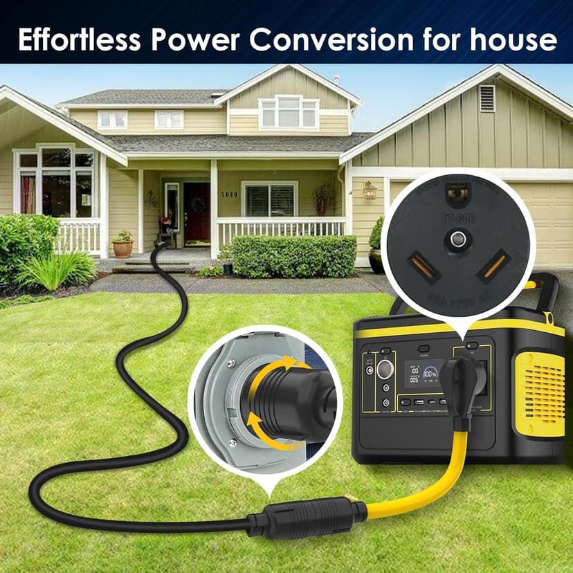 Generator Transfer Switch Adapter Cord TT-30 RV 30Amp to L14-30 Flexible with Ergonomic Handle, 30 Amp 3 Prong to 4 Prong 10 AWG Generator Plug Adapter, RV Generator Plug to Inlet Box 1FT