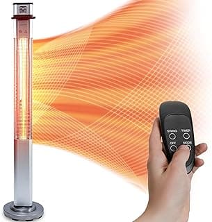 SereneLife Infrared Patio Heater, 1500W Electric Standing with Remote Control, IP44 Approved, Odorless, Three Power Settings, Indoor/Outdoor for Restaurant, Backyard, Garage, Decks