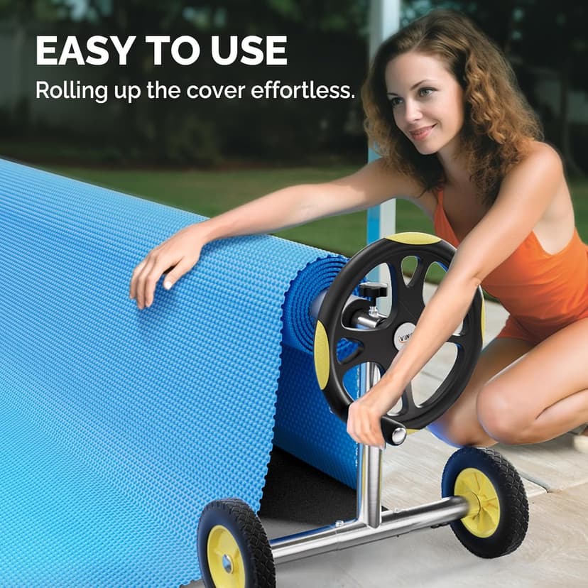VINGLI Pool Cover Reel Set Pool Solar Cover Reel for Inground Swimming Pool, Aluminum Solar Swimming Inground Cover Blanket Reel (Upgrade) (14 Feet)
