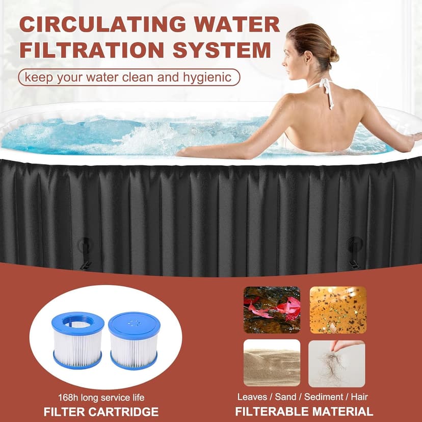 LILYPELLE 1-2 Person Inflatable Hot Tub, Portable Oval Blow Up Hot Tub with 100 Bubble Jets, Outdoor Spa Set Included Heater Pump, Filter and Side Table, 75" X 47" X 25"
